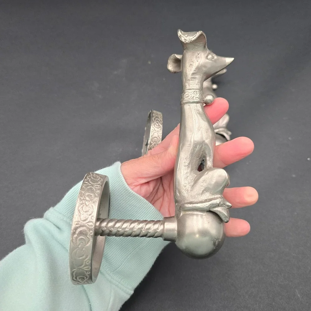 Anthropologie Dog Curtain Tiebacks Silver Tone Metal Set Watch Dog Pair